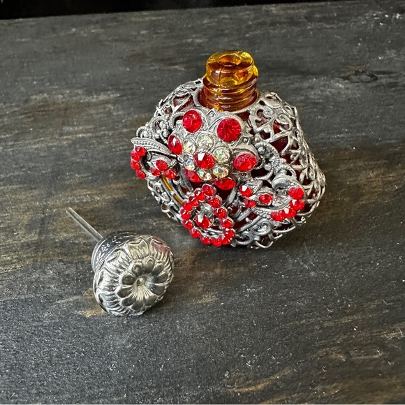 Vintage Red Glass Metal Wrapped Czech Bottle - Picture 10 of 14